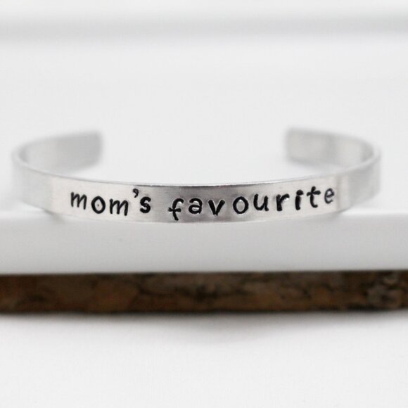 Mom's Favourite - Hand Stamped Anodized Aluminum Bangle - Adjustable - Picture 9 of 11
